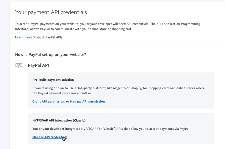 Paypal Grant API Credentials