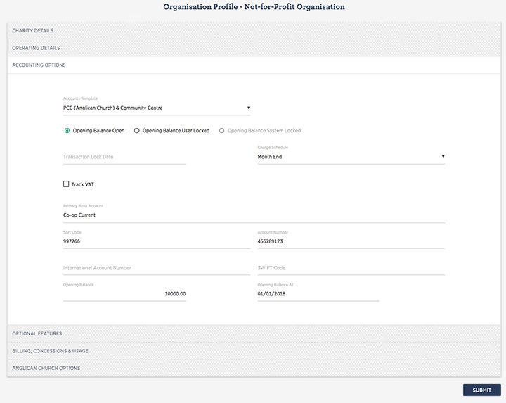 Organisation Profile - Accounting Options