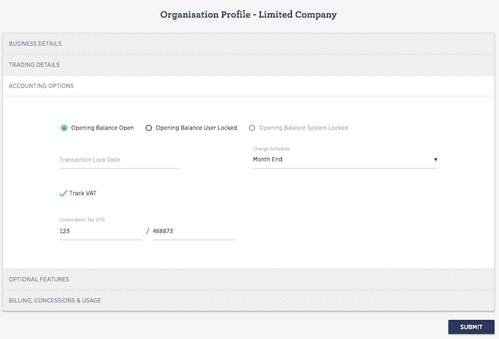 Organisation Profile - Accounting Options