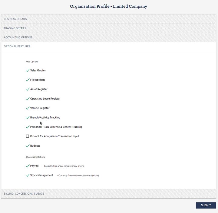 Organisation Profile - Optional Features