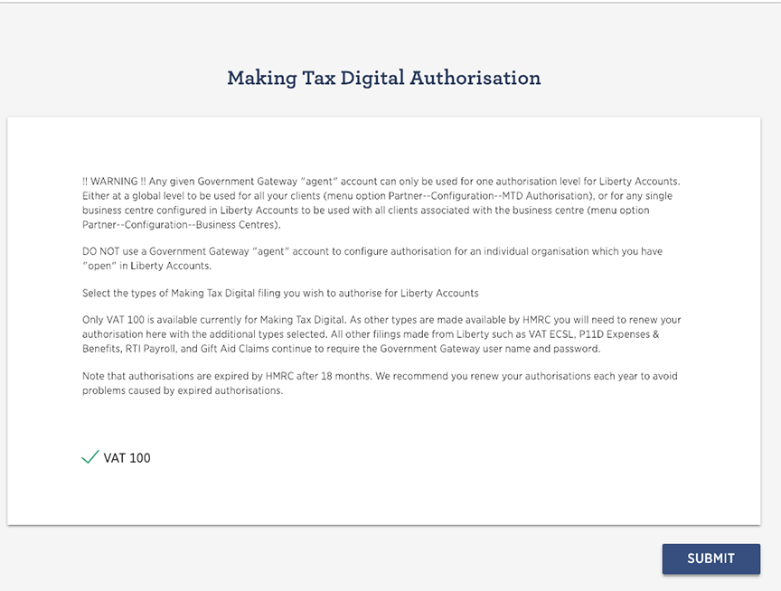 Submit MTD Authorisation